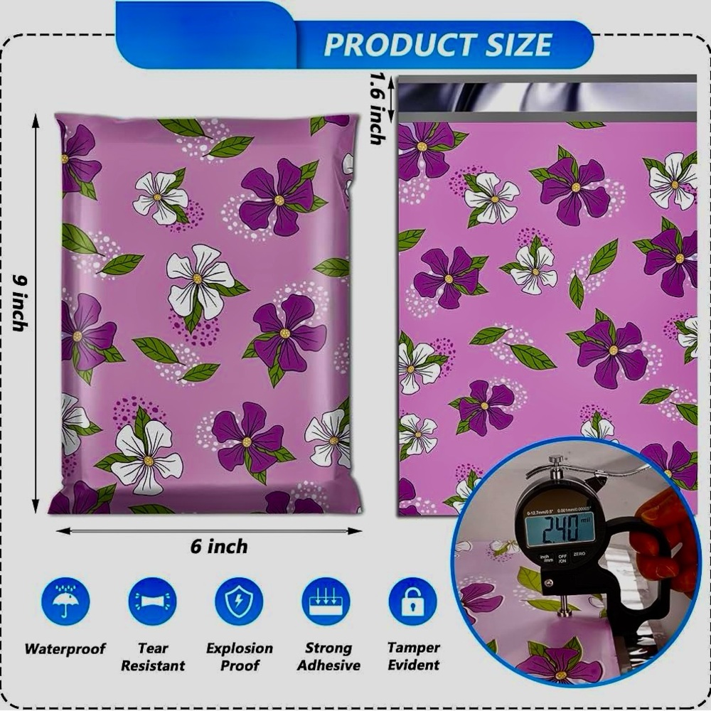 20 Poly Mailer Value Pack- Purple Floral Pattern (6”x9”) Qty 20 NWT - Picture 2 of 7